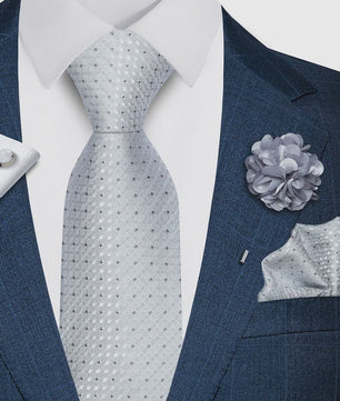 Luxe Heren Set: Paarse Paisley Stropdas, Manchetknopen, Pochet & Boutonnière - 8cm Breed