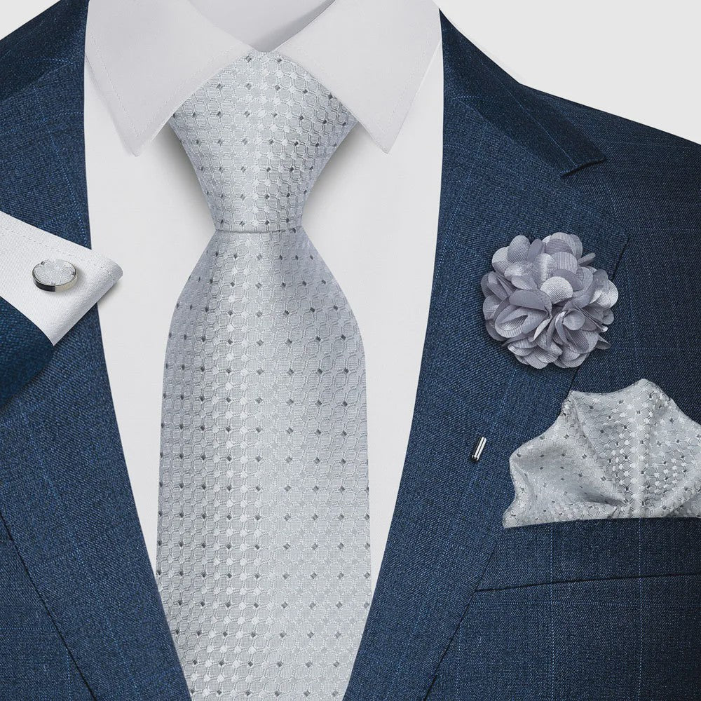 Luxe Heren Set: Paarse Paisley Stropdas, Manchetknopen, Pochet & Boutonnière - 8cm Breed