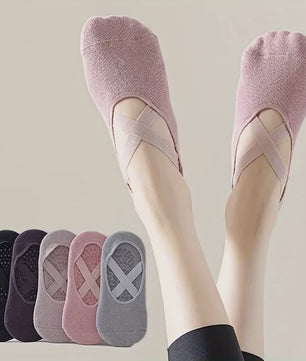 5 Paar Dames Yogakousen met Antislip Siliconen Grip - Ademend Katoen