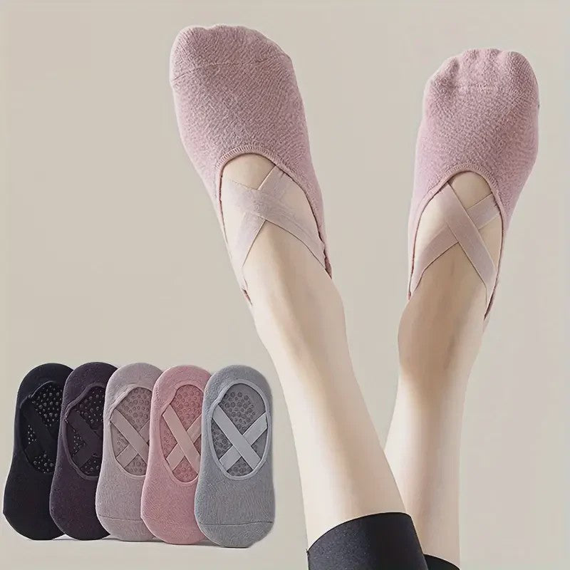 5 Paar Dames Yogakousen met Antislip Siliconen Grip - Ademend Katoen