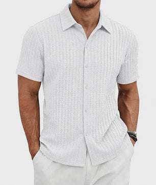 Herenshirt Korte Mouw Jacquard Zomer Casual Ademend - SediaXL