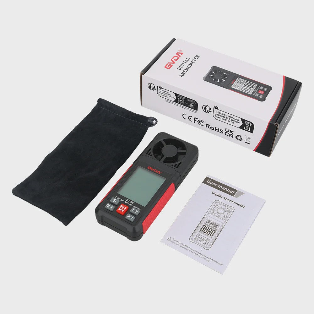 GVDA GD155 Digitale Windsnelheidsmeter met Temperatuur & Vochtigheid, LCD Achtergrondverlichting
