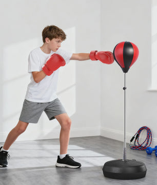 HOMCOM Punching bag on foot Punching ball on foot adjustable in height-cm with gloves, pump and base for teenagers and beginners black and red