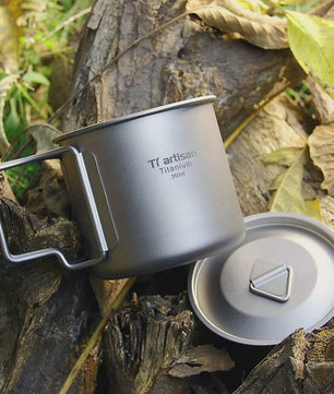 Tiartisan Titanium Mok met Opvouwbaar Handvat - Lichtgewicht & Draagbaar voor Outdoor Avonturen