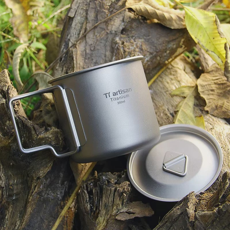 Tiartisan Titanium Mok met Opvouwbaar Handvat - Lichtgewicht & Draagbaar voor Outdoor Avonturen