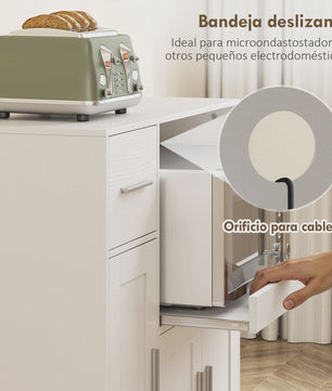 Keuken Hulpmeubel met Wielen en Uittrekbare Tray - Wit