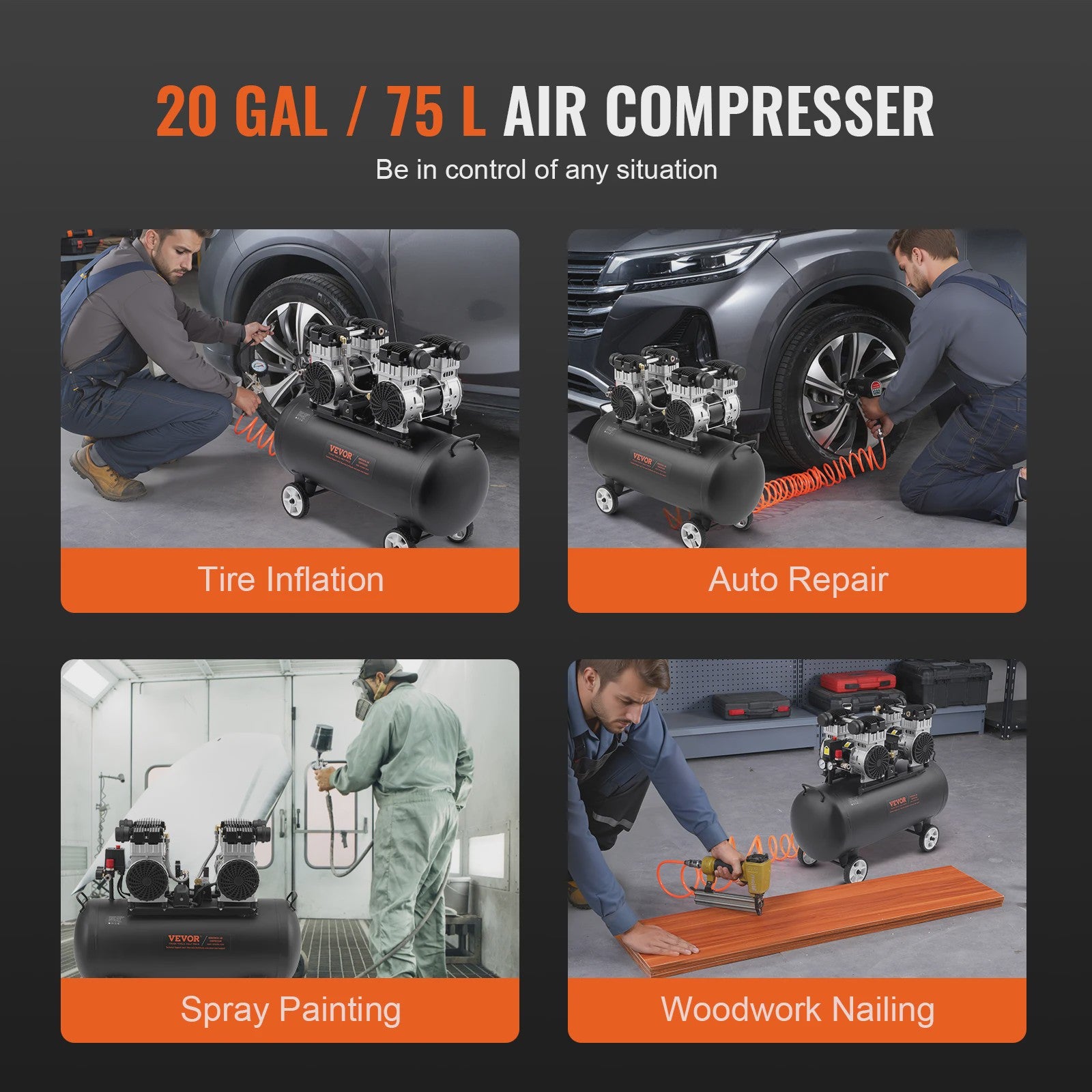 Krachtige Olievrije Aircompressor - 750W tot 3000W - Stille & Draagbare Compressor