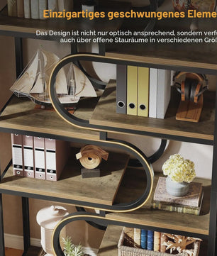 Industriële Boekenkast 180cm Hoog - 5 Lagen Open Opslag - Metaal & Hout Design