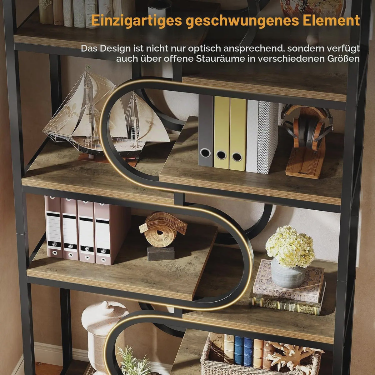 Industriële Boekenkast 180cm Hoog - 5 Lagen Open Opslag - Metaal & Hout Design