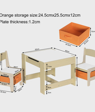 Houten Kinder Speeltafel met 2 Stoeltjes en Opbergruimte
