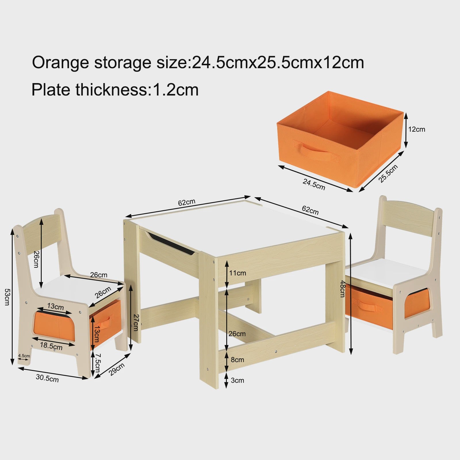 Houten Kinder Speeltafel met 2 Stoeltjes en Opbergruimte