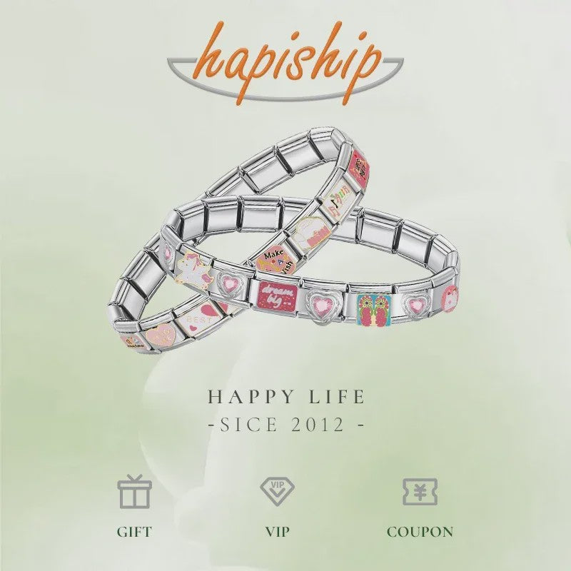 Hapiship Gouden Bedelarmband RVS - Bloemen, Hart, Aarde, Kers & Koffie Bedels