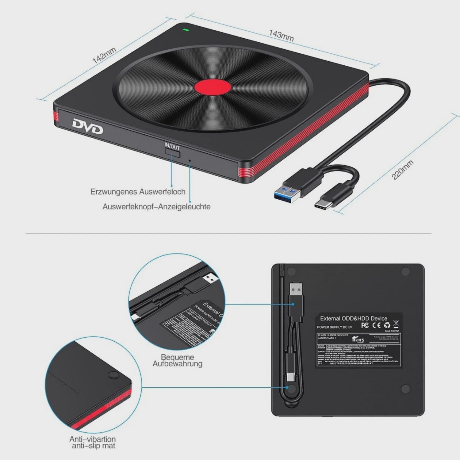 Externe USB 3.0 CD/DVD Brander & Lezer voor Laptop en PC