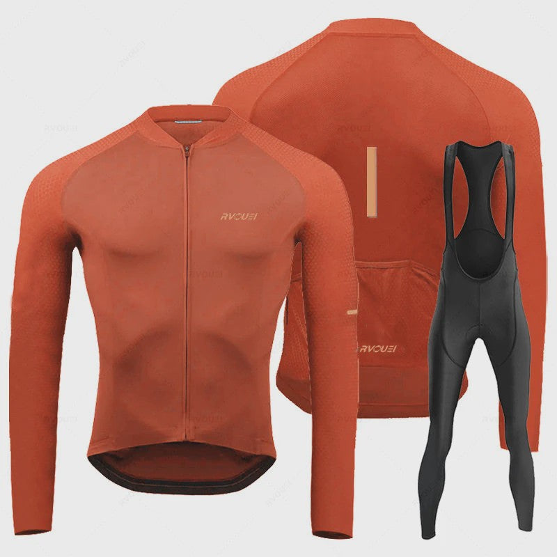 Heren Fietsset Lange Mouw Jersey met Bib Pants - Ademend en Comfortabel