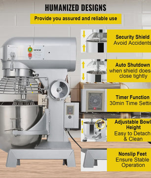 SucceBuy 15QT Industriële Keukenmixer - 3 Snelheden, RVS Kom & Accessoires