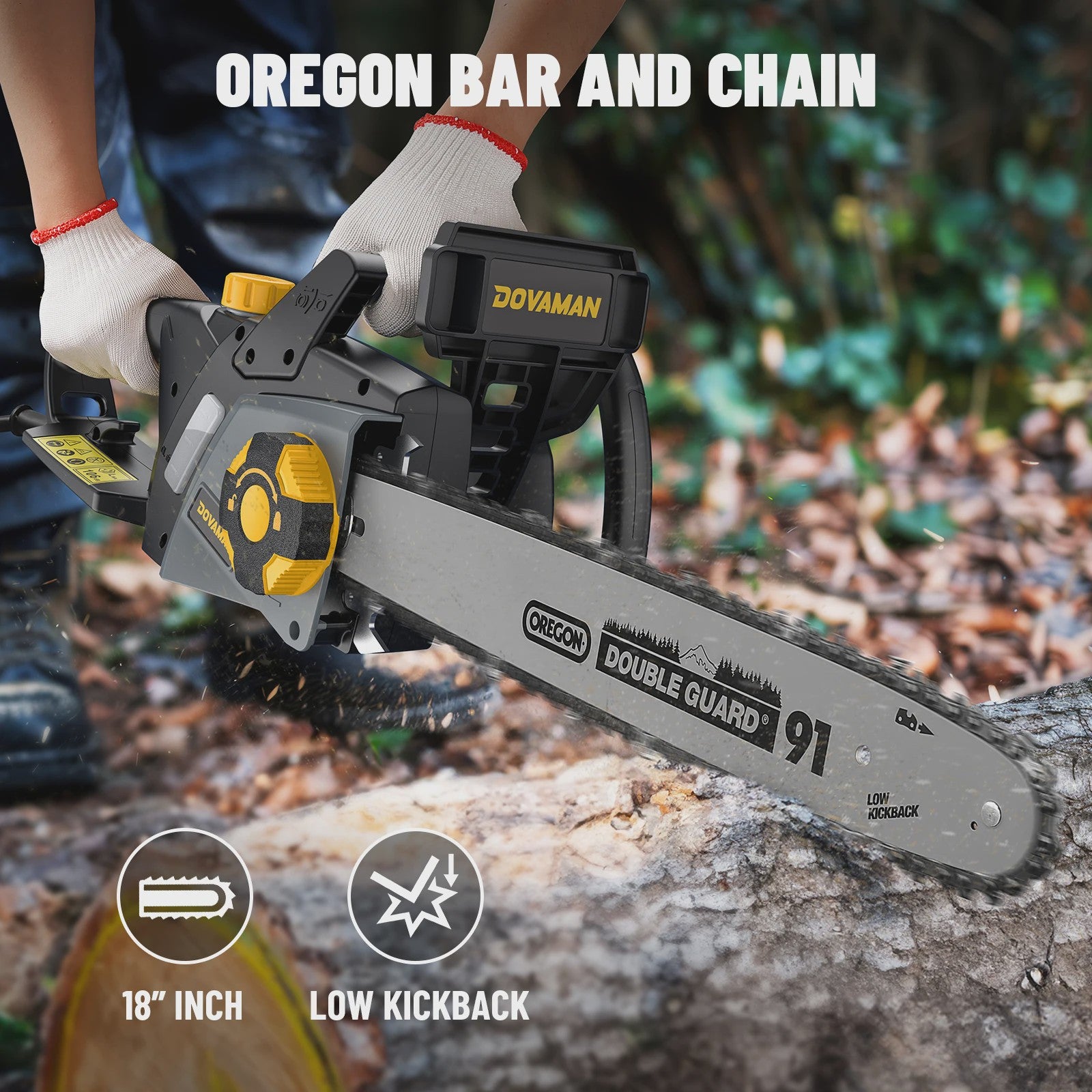 DOVAMAN Elektrische Kettingzaag 2400W - 40cm Oregon Bar, Snoerloos Spannen & Automatische Smering