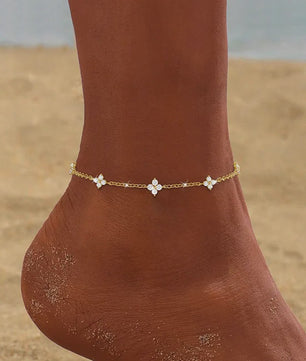 Dames Anklet Klavertje Vier Bloemen - 18K Goudkleurig, Waterdicht & Zirkonia