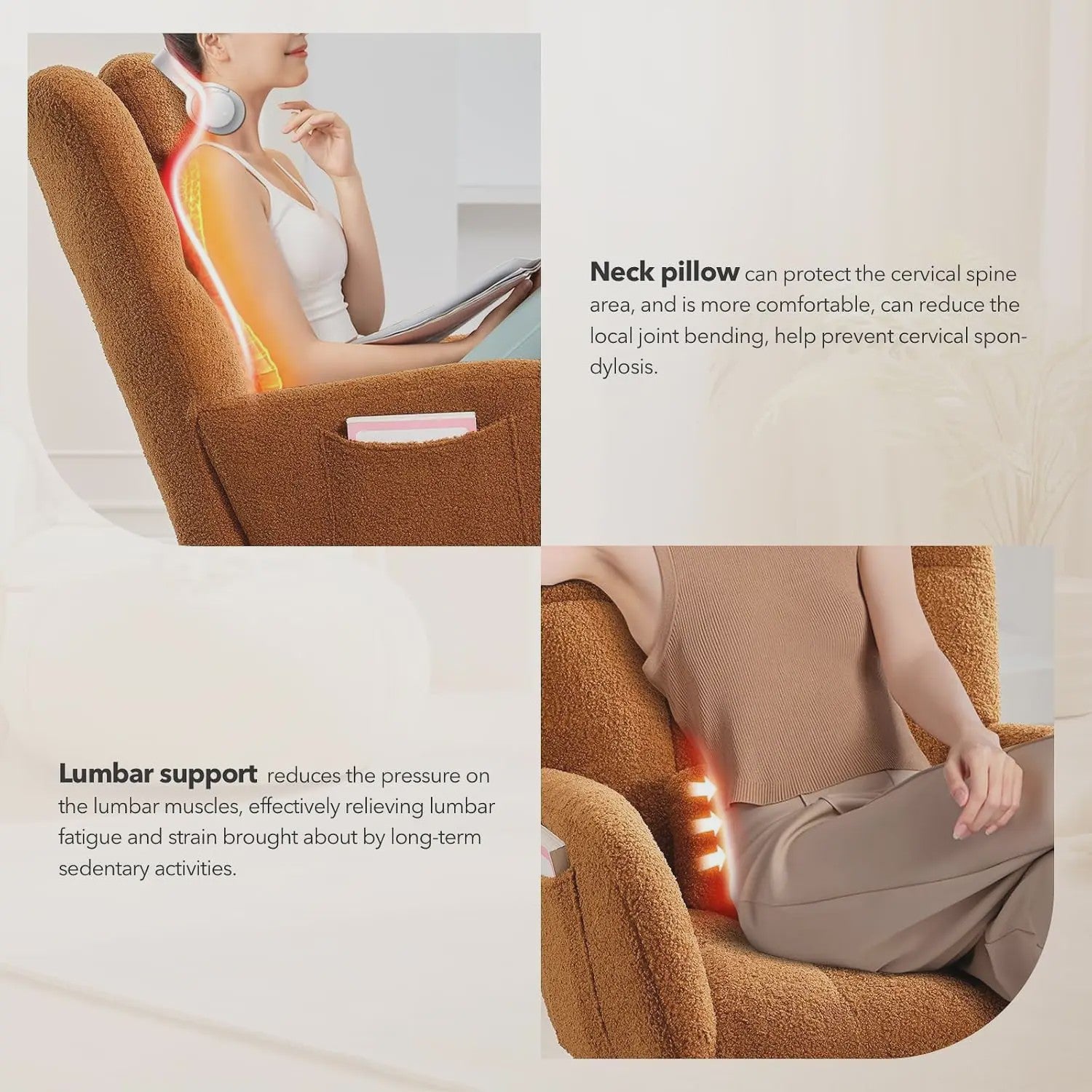 Zachte Bouclé Babymassage Schommelstoel - Gestoffeerde Fauteuil met Hoge Rug & Zijvak