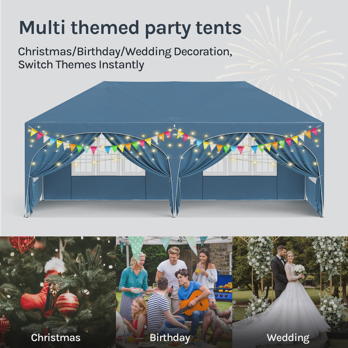 WOLTU Partytent 3x6m Groen - Waterdicht, UV-bestendig met 6 Zijwanden & Verstelbare Hoogte