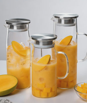 Glazen Waterkan met Roestvrijstalen Deksel - 1L, 1.2L & 1.5L - Perfect voor Water, Sap & Koffie