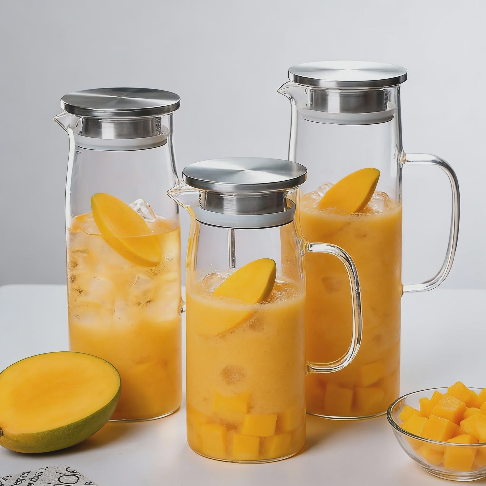 Glazen Waterkan met Roestvrijstalen Deksel - 1L, 1.2L & 1.5L - Perfect voor Water, Sap & Koffie