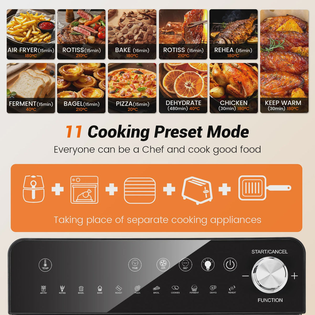 14L Mini Oven met Airfryer, Pizzafunctie & 11 Programma's - 1800W