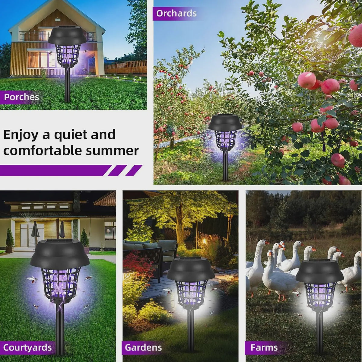 4x Solar Muggenlamp 2-in-1 Insectendoder Tuin Buiten Waterdicht