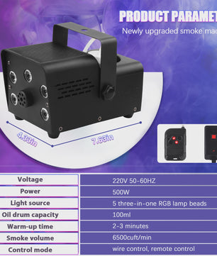 Krachtige 500W Rookmachine met 5 RGB LED's en Draadloze Afstandsbediening - Feest & DJ Verlichting