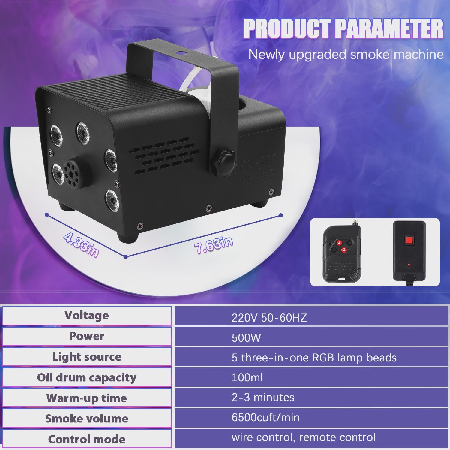 Krachtige 500W Rookmachine met 5 RGB LED's en Draadloze Afstandsbediening - Feest & DJ Verlichting