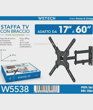 Kantelbare en Draaibare TV Muurbeugel 17-60 inch met Volledige Bewegingsvrijheid