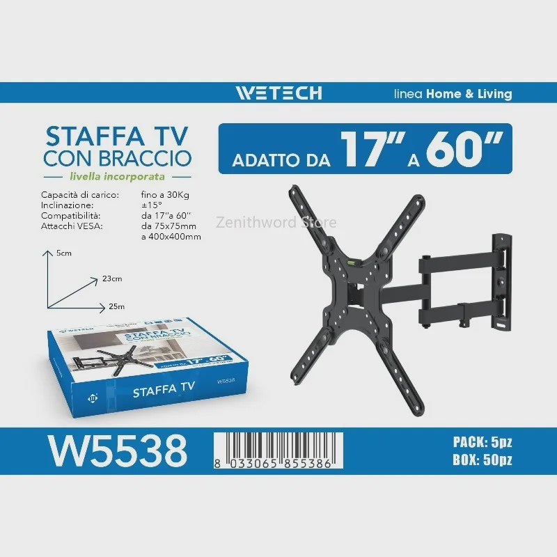 Kantelbare en Draaibare TV Muurbeugel 17-60 inch met Volledige Bewegingsvrijheid