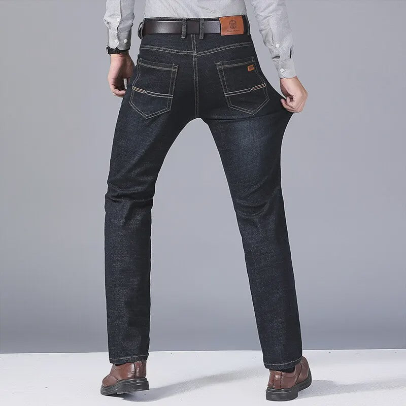 Heren Jeans | Zachte Denim Broek | Klassieke Pasvorm | Zwart & Blauw