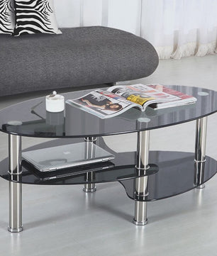 Ovale Glazen Koffietafel met 2 Niveaus - 90x50x45cm - Stijlvol en Modern
