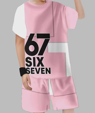 Funny Six Seven Italian Brainrot 67 Number Print Kids Short Sleeved Suit Children Clothing T-Shirt + Shorts 2pc Set Boys Clothes