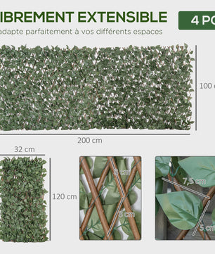 Outsunny 4x Kunsthaag Schutting Klimop - Uitrekbaar Privacy Scherm 200x100cm Groen