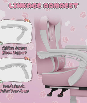 Ergonomische Gaming Chair met Kattenoren, Massagefunctie en Voetensteun - Roze