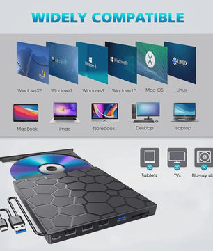 Externe DVD/CD Brander & Speler met USB 3.0 en Type-C - 7-in-1 Multifunctionele Drive