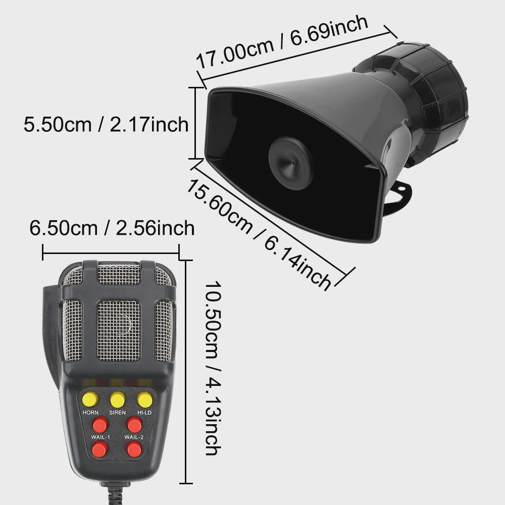12V Auto Alarm Systeem: Luidspreker, Megafon, Sirene & Hoorn met Microfoon