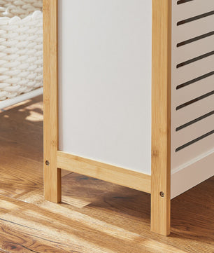 Stijlvolle Witte Wasbox met Bamboe Frame en Deksel