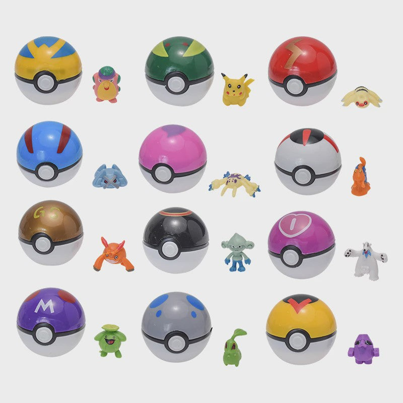 Set van 12 Pokémon Poké Ball Figuren - Pikachu & Vrienden Actiefiguren Collectie