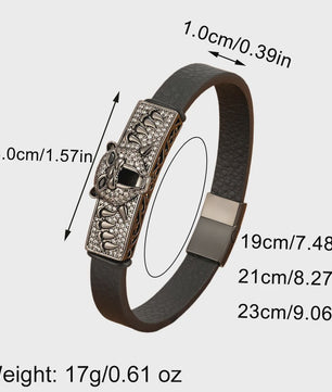 Heren Lederen Armband met Leopard Hoofd & Kristallen - Vintage Punk Rock Stijl