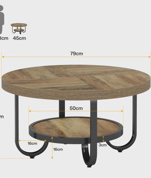 Stijlvolle Ronde Salontafel met 2 Lagen en Opbergplank - 79cm Diameter