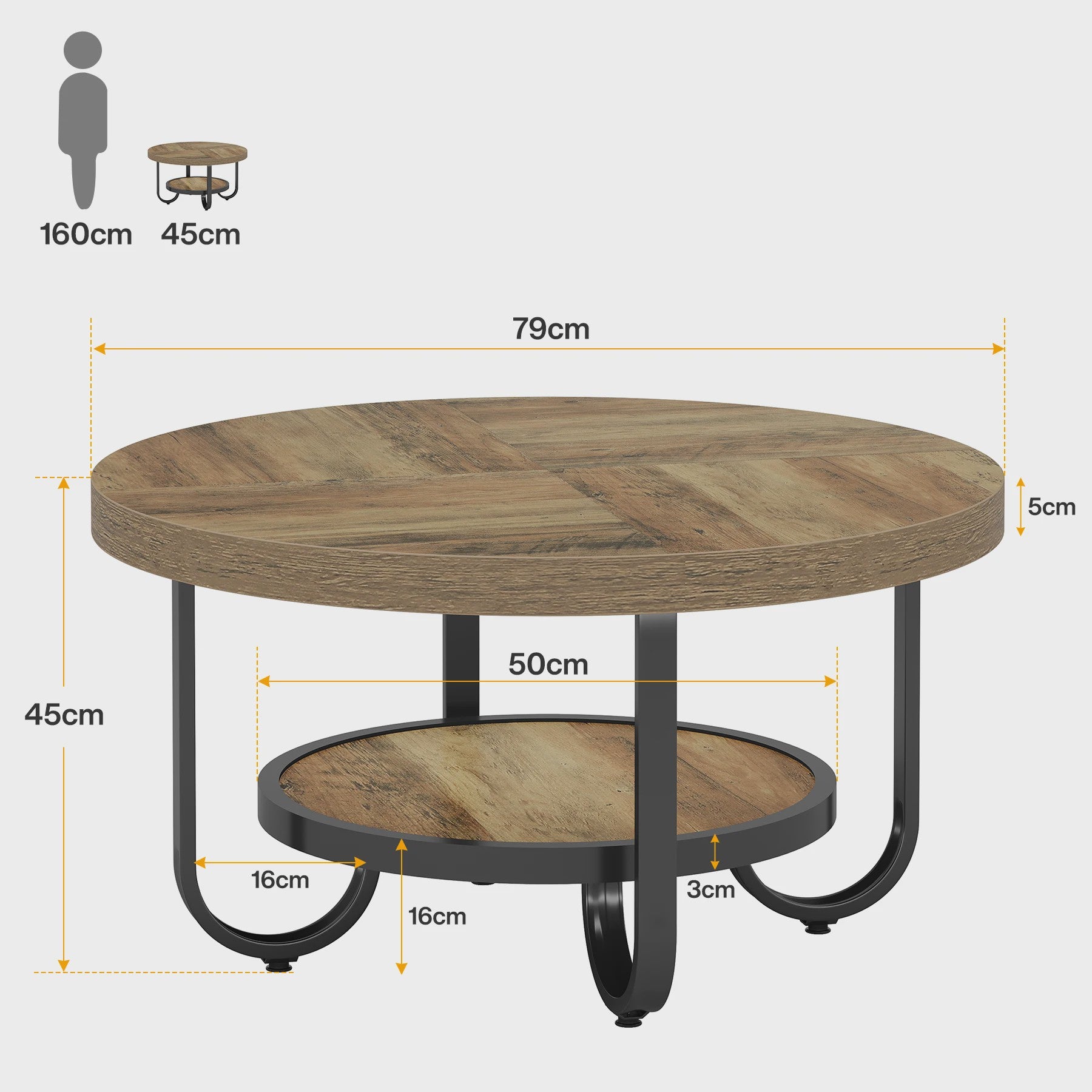 Stijlvolle Ronde Salontafel met 2 Lagen en Opbergplank - 79cm Diameter