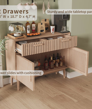 Simurq Sideboard / Buffetkast 100x35x80cm - 2 Lades, 2 Deuren, Massief Houten Poten & Lamellenpanelen