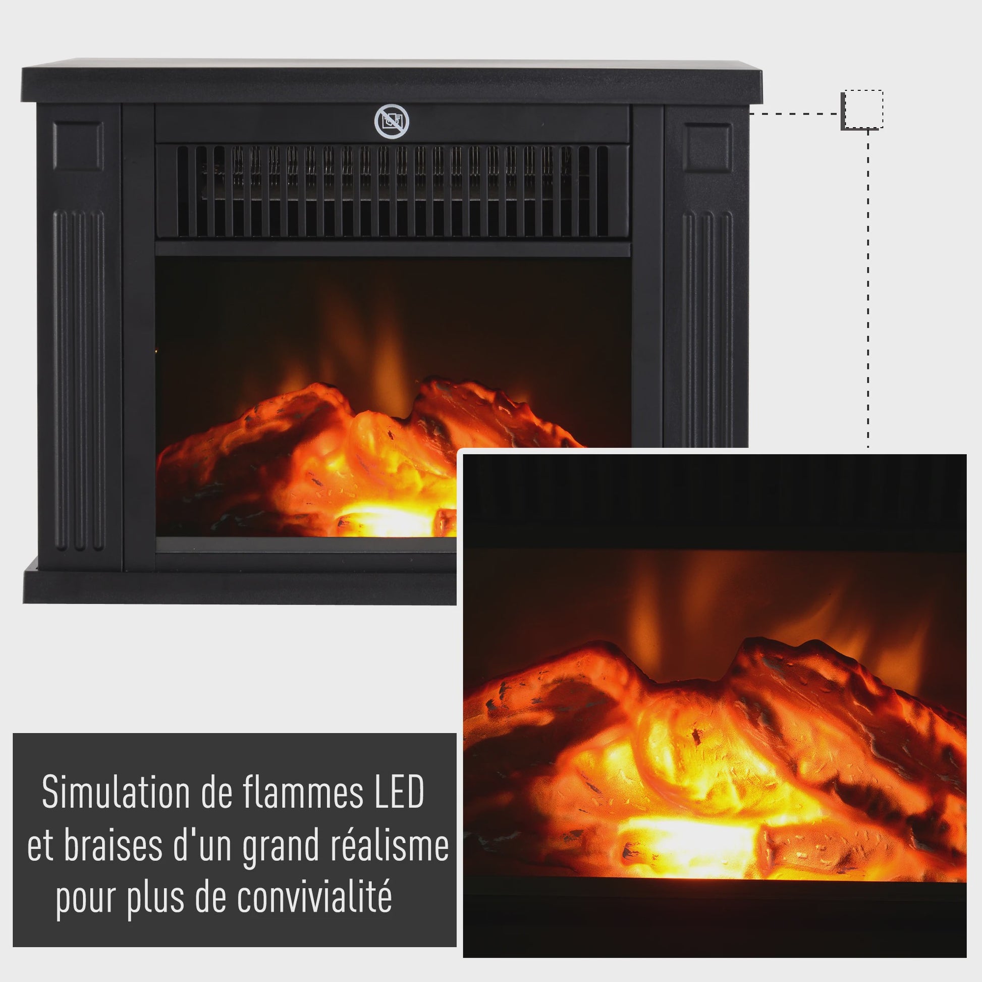 HOMCOM Elektrische Sfeerhaard met Vlammeneffect - Zwart, 600W