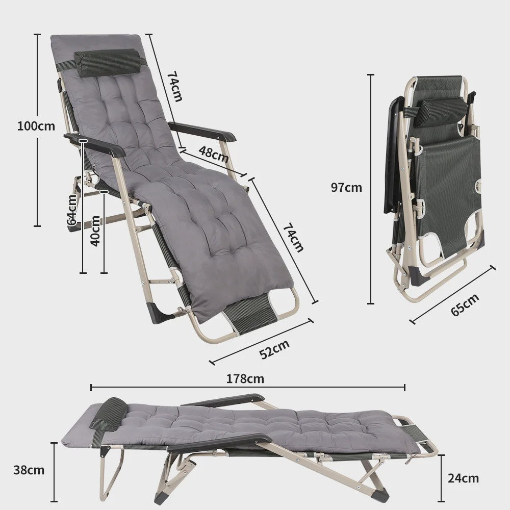 Klapbare Ligstoel voor Tuin en Terras met Verstelbare Rugleuning en Comfortabel Kussen