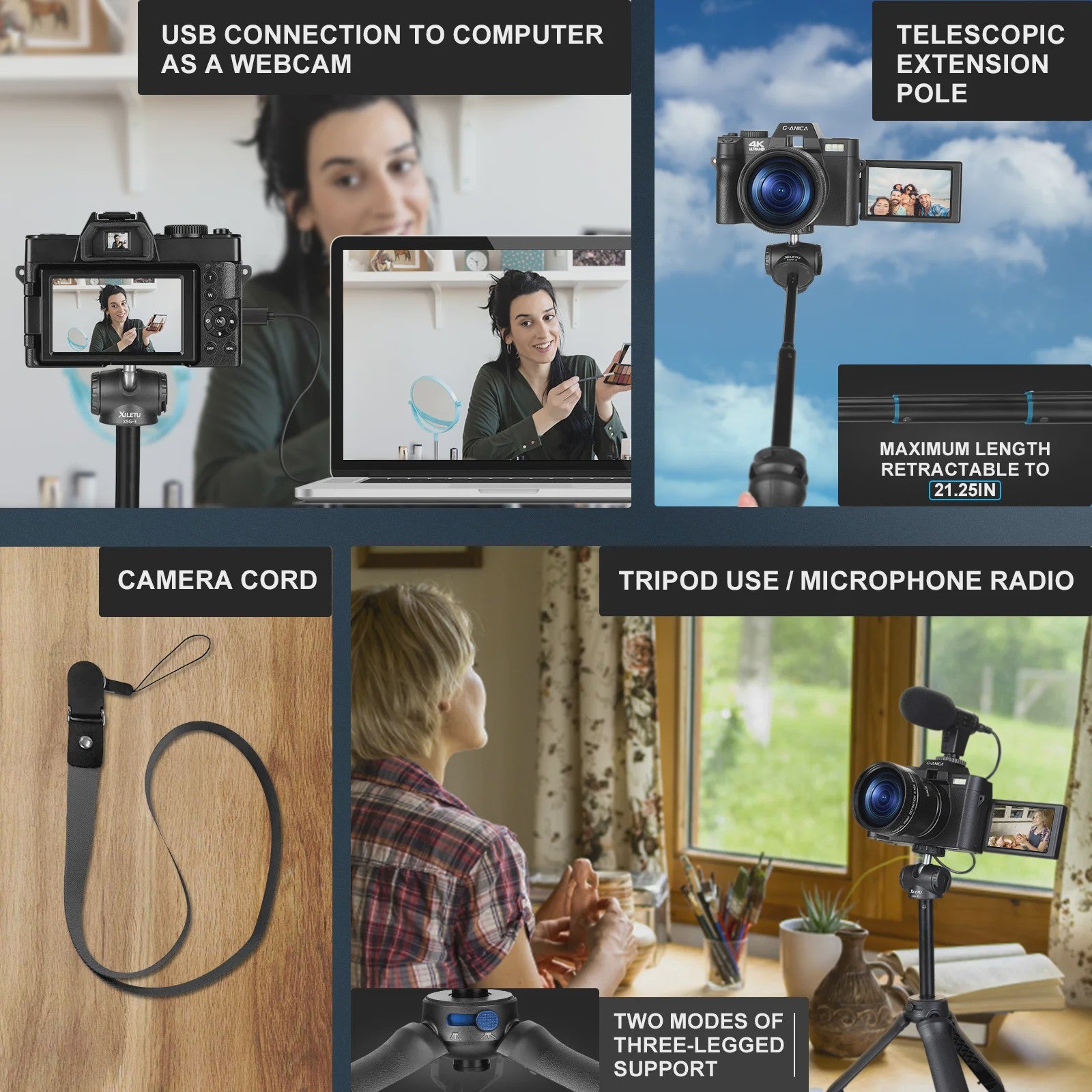 4K Digitale Camera 48MP met Groothoek & Macro Lens - Ideaal voor Vloggers en Beginners