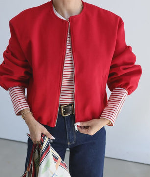 Dames Cropped Bomberjack met Rits - Zachte Stijlvolle Jas met Lange Mouwen