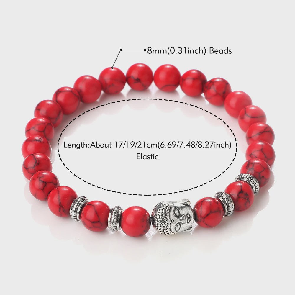 Buddha Hoofd Kralen Armbanden - Natuursteen (Tijgeroog, Vulkanisch, Malachiet, Rozenkwarts)