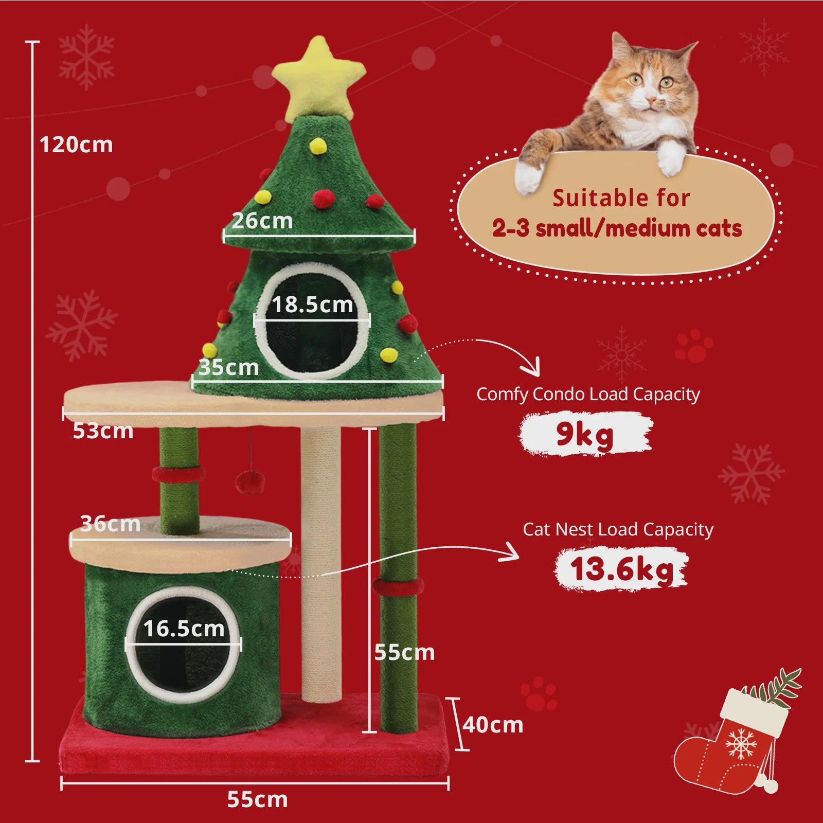 Kerstboom Kattenkrabpaal: Speelparadijs met Meerdere Verdiepingen en Krabmogelijkheden